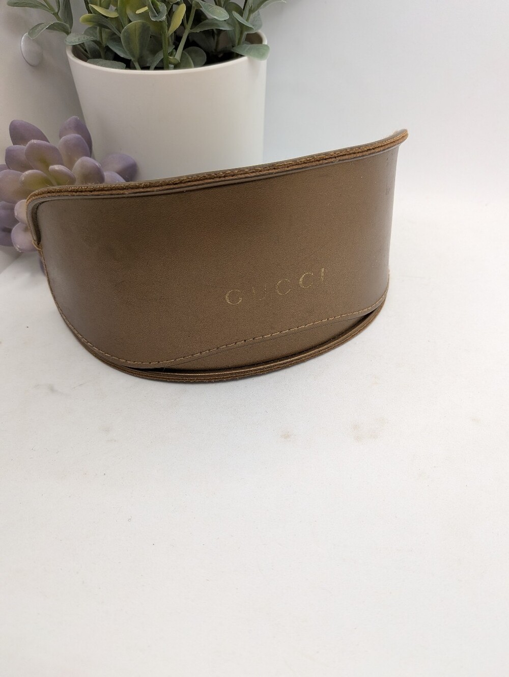 Gucci Brown Leather Eyewear Case with Subtle Logo